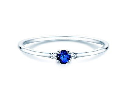 Anello di Fidanzamento  in 9K oro bianco con zaffiro 0,08ct e diamanti 0,02ct