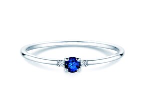 Anello di Fidanzamento  in 9K oro bianco con zaffiro 0,08ct e diamanti 0,02ct