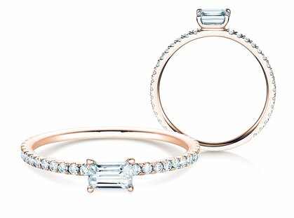 Anello di Fidanzamento Emerald-Cut in 14K oro rosa con diamanti 0,46ct