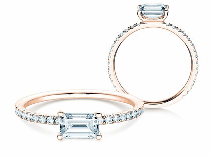 Anello di Fidanzamento Emerald-Cut in 18K oro rosa con diamanti 0,80ct