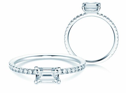 Anello di Fidanzamento Emerald-Cut in 14K oro bianco con diamanti 0,80ct
