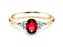 Anello di Fidanzamento Glory in 14K oro giallo con rubino 1,00ct e diamanti 0,12ct