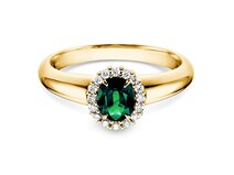 Anello di Fidanzamento Windsor in 18K oro giallo con smeraldo 0,60ct e diamanti 0,12ct