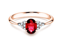 Anello di Fidanzamento Glory in 18K oro rosa con rubino 1,00ct e diamanti 0,12ct