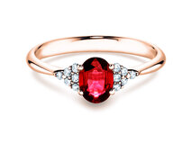 Anello di Fidanzamento Glory in 14K oro rosa con rubino 1,00ct e diamanti 0,12ct