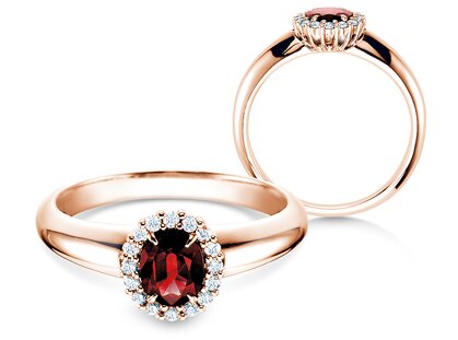 Anello di Fidanzamento Windsor in 14K oro rosa con rubino 0,60ct e diamanti 0,12ct