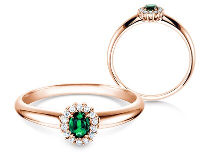 Anello di Fidanzamento Jolie in 18K oro rosa con smeraldo 0,25ct e diamanti 0,06ct