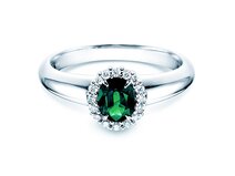 Anello di Fidanzamento Windsor in 14K oro bianco con smeraldo 0,60ct e diamanti 0,12ct