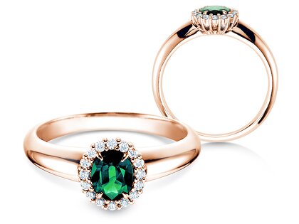 Anello di Fidanzamento Windsor in 18K oro rosa con smeraldo 0,60ct e diamanti 0,12ct