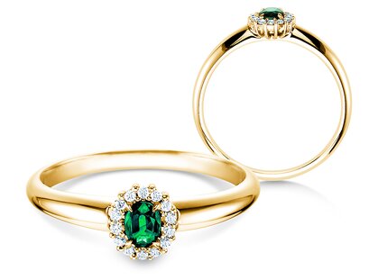 Anello di Fidanzamento Jolie in 14K oro giallo con smeraldo 0,25ct e diamanti 0,06ct