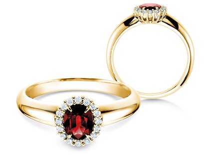 Anello di Fidanzamento Windsor in 14K oro giallo con rubino 0,60ct e diamanti 0,12ct