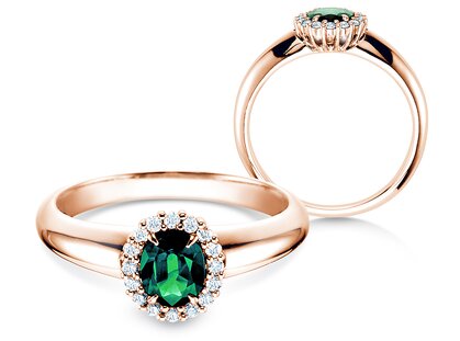 Anello di Fidanzamento Windsor in 18K oro rosa con smeraldo 0,60ct e diamanti 0,12ct