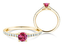 Anello con pietra di nascita Pure Colour gennaio in 18K oro giallo con granato 0,50ct e diamanti 0,26ct