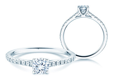 Anello con pietra di nascita Pure Colour aprile in 9K oro bianco con diamante 0,50ct e diamanti 0,26ct