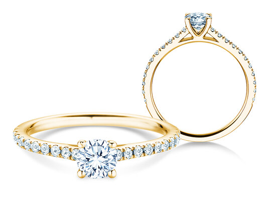 Anello con pietra di nascita Pure Colour aprile in 9K oro bianco con diamante 0,50ct e diamanti 0,26ct