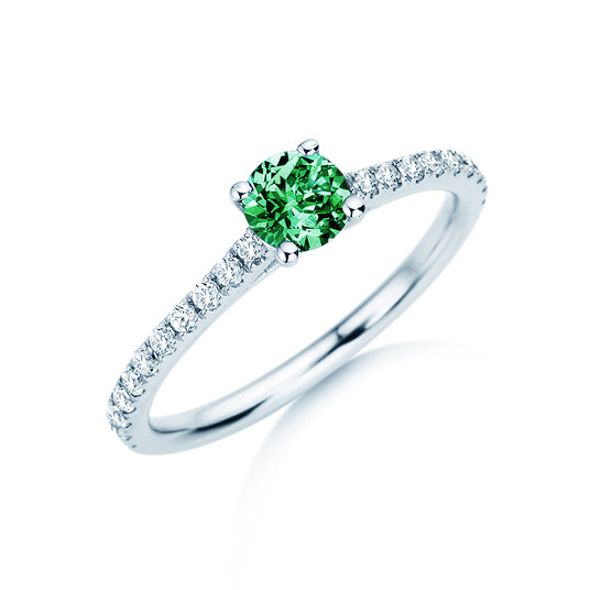 Anello con pietra di nascita Pure Colour maggio in 9K oro bianco con smeraldo 0,50ct e diamanti 0,26ct