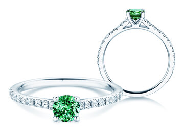 Anello con pietra di nascita Pure Colour maggio in 9K oro bianco con smeraldo 0,50ct e diamanti 0,26ct