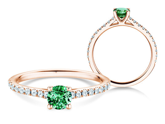Anello con pietra di nascita Pure Colour maggio in 9K oro bianco con smeraldo 0,50ct e diamanti 0,26ct