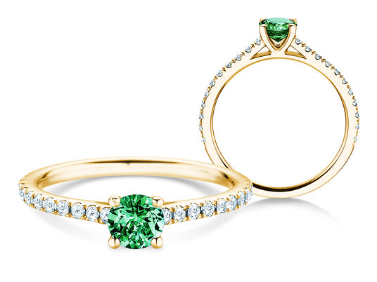 Anello con pietra di nascita Pure Colour maggio in 9K oro bianco con smeraldo 0,50ct e diamanti 0,26ct