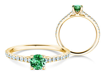 Anello con pietra di nascita Pure Colour maggio in 9K oro bianco con smeraldo 0,50ct e diamanti 0,26ct