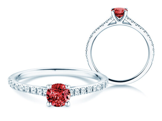 Anello con pietra di nascita Pure Colour luglio in 9K oro bianco con rubino 0,50ct e diamanti 0,26ct