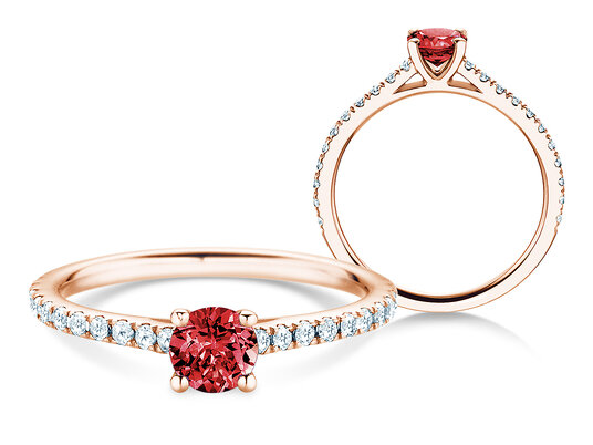 Anello con pietra di nascita Pure Colour luglio in 9K oro bianco con rubino 0,50ct e diamanti 0,26ct