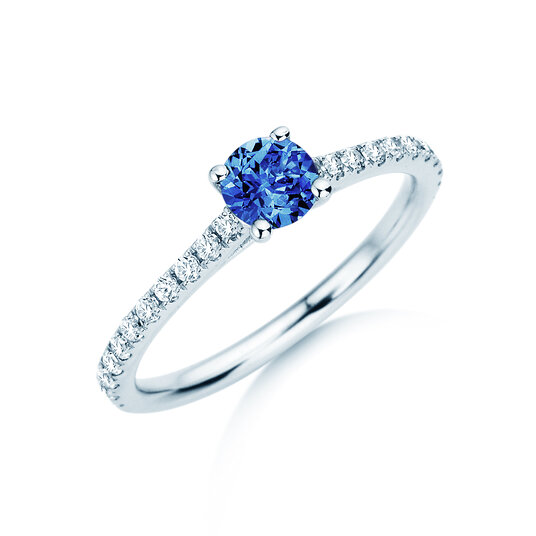 Anello con pietra di nascita Pure Colour settembre in 9K oro bianco con zaffiro 0,50ct e diamanti 0,26ct