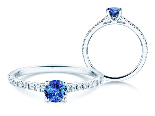 Anello con pietra di nascita Pure Colour settembre in 9K oro bianco con zaffiro 0,50ct e diamanti 0,26ct