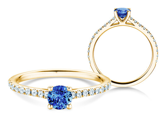 Anello con pietra di nascita Pure Colour settembre in 9K oro bianco con zaffiro 0,50ct e diamanti 0,26ct