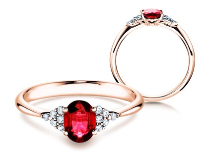 Anello di Fidanzamento Glory in 14K oro rosa con rubino 1,00ct e diamanti 0,12ct