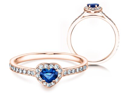 Anello di Fidanzamento Heart Saphir in 18K oro rosa con zaffiro 0,25ct e diamanti 0,34ct
