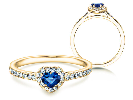 Anello di Fidanzamento Heart Saphir in oro giallo