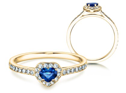 Anello di Fidanzamento Heart Saphir in oro giallo