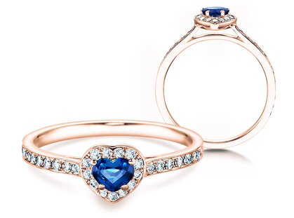 Anello di Fidanzamento Heart Saphir in 14K oro rosa con zaffiro 0,25ct e diamanti 0,34ct