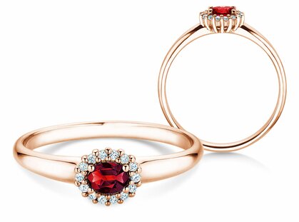 Anello di Fidanzamento Jolie Cross in 14K oro rosa con rubino 0,25ct e diamanti 0,06ct