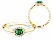 Anello di Fidanzamento Jolie Cross in 14K oro giallo con smeraldo 0,25ct e diamanti 0,06ct