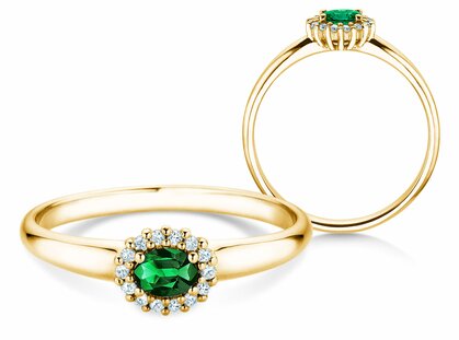 Anello di Fidanzamento Jolie Cross in 18K oro giallo con smeraldo 0,25ct e diamanti 0,06ct