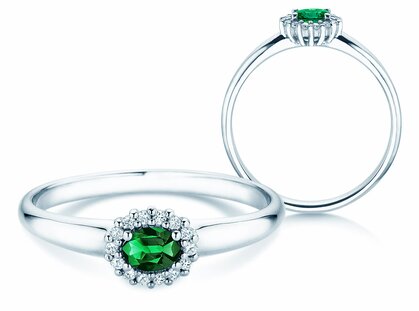 Anello di Fidanzamento Jolie Cross in 14K oro bianco con smeraldo 0,25ct e diamanti 0,06ct