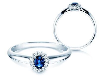 Anello di Fidanzamento Jolie in 9K oro bianco con zaffiro 0,25ct e diamanti 0,06ct