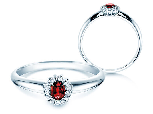 Anello di Fidanzamento Jolie in 9K oro bianco con rubino 0,25ct e diamanti 0,06ct