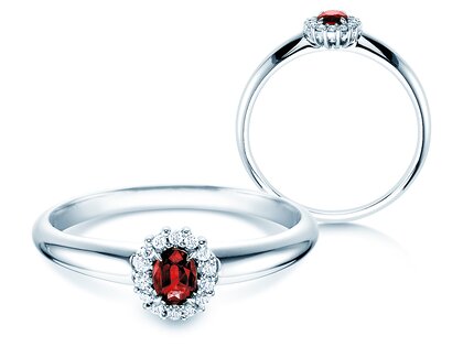 Anello di Fidanzamento Jolie in 18K oro bianco con rubino 0,25ct e diamanti 0,06ct
