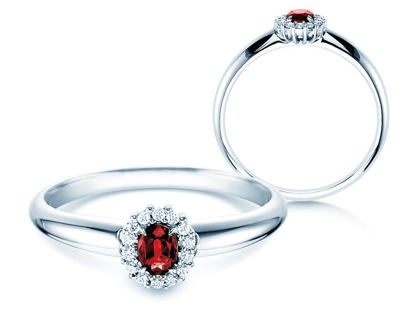 Anello di Fidanzamento Jolie in 18K oro bianco con rubino 0,25ct e diamanti 0,06ct