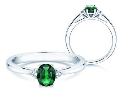 Anello di Fidanzamento Life in platino 950/- con smeraldo 0,60ct e diamanti 0,03ct