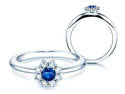 Anello di Fidanzamento Lovely in 14K oro bianco con zaffiro 0,25ct e diamanti 0,25ct