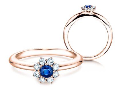 Anello di Fidanzamento Lovely in 14K oro rosa con zaffiro 0,33ct e diamanti 0,40ct