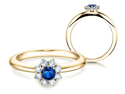 Anello di Fidanzamento Lovely in 14K oro giallo con zaffiro 0,33ct e diamanti 0,40ct