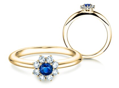 Anello di Fidanzamento Lovely in 14K oro giallo con zaffiro 0,33ct e diamanti 0,40ct
