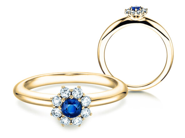 Anello di Fidanzamento Lovely in 14K oro giallo con zaffiro 0,33ct e diamanti 0,40ct