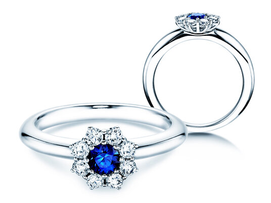 Anello di Fidanzamento Lovely in 14K oro bianco con zaffiro 0,33ct e diamanti 0,40ct