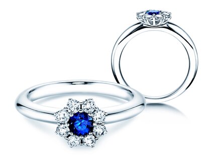 Anello di Fidanzamento Lovely in 14K oro bianco con zaffiro 0,33ct e diamanti 0,40ct